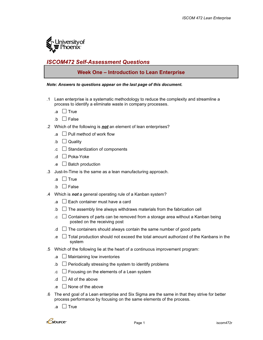 ISCOM472 Self-Assessment Questions