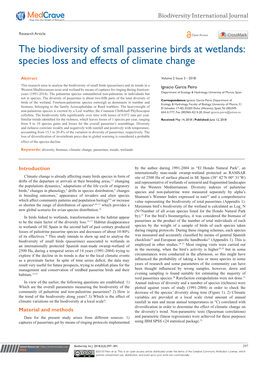 The Biodiversity of Small Passerine Birds at Wetlands: Species Loss and Effects of Climate Change