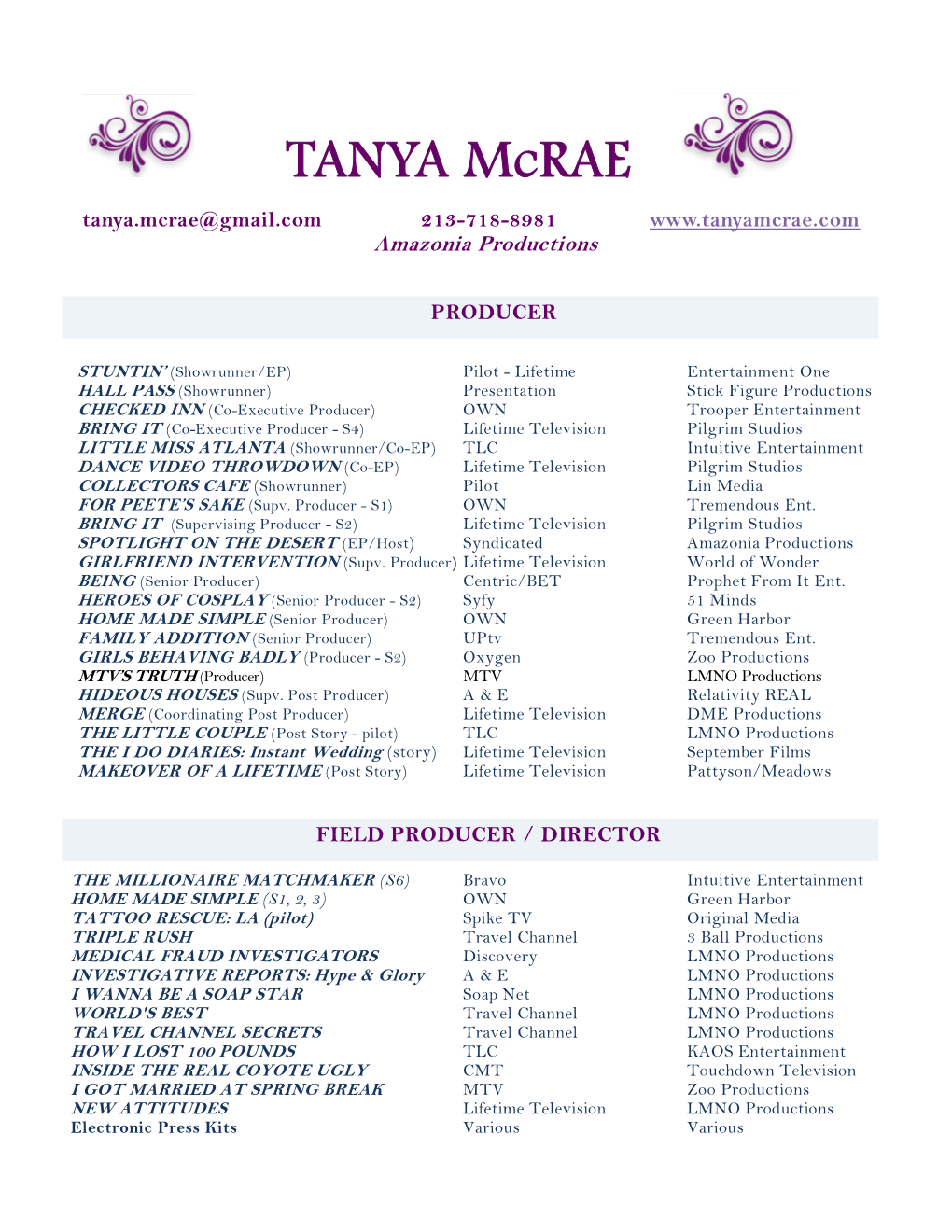 Producer Resume