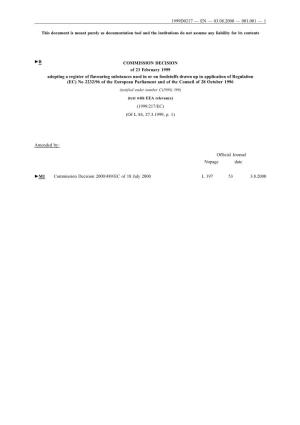 COMMISSION DECISION of 23 February 1999 Adopting a Register
