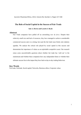 The Role of Social Capital in the Success of Fair Trade Abstract Key