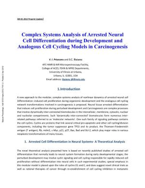 Complex Systems Analysis of Arrested Neural Cell Differentiation During Development and Analogous Cell Cycling Models in Carcinogenesis