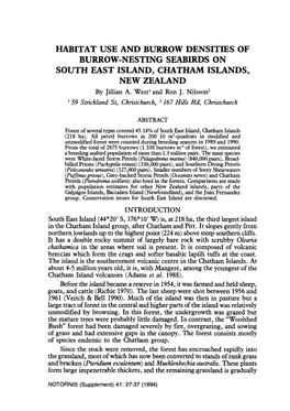 HABITAT USE and BURROW DENSITIES of BURROW-NESTING SEABIRDS on SOUTH EAST ISLAND, CHATHAM ISLANDS, NEW ZEALAND by Jillian A
