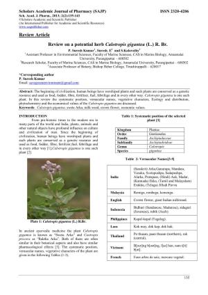 Review on a Potential Herb Calotropis Gigantea (L.) R. Br