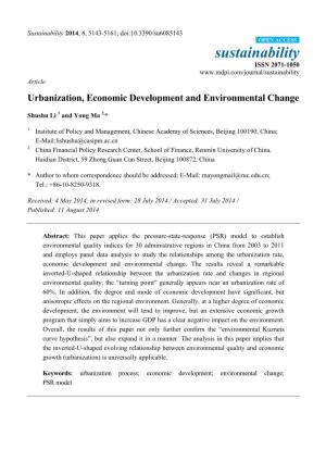 Urbanization, Economic Development and Environmental Change