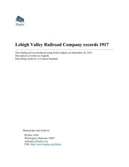 Lehigh Valley Railroad Company Records 1917