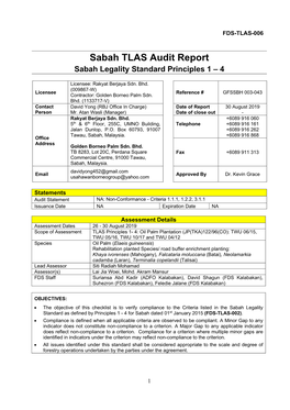 Sabah TLAS Audit Report Sabah Legality Standard Principles 1 – 4