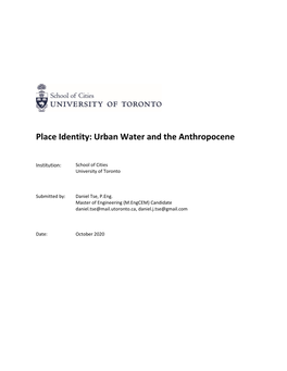 Place Identity Urban Water and the Anthropocene. a Research Report