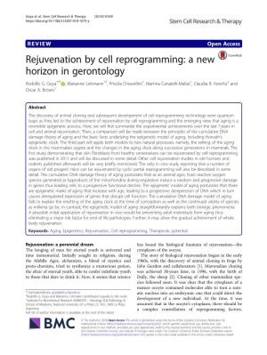 Rejuvenation by Cell Reprogramming: a New Horizon in Gerontology Rodolfo G