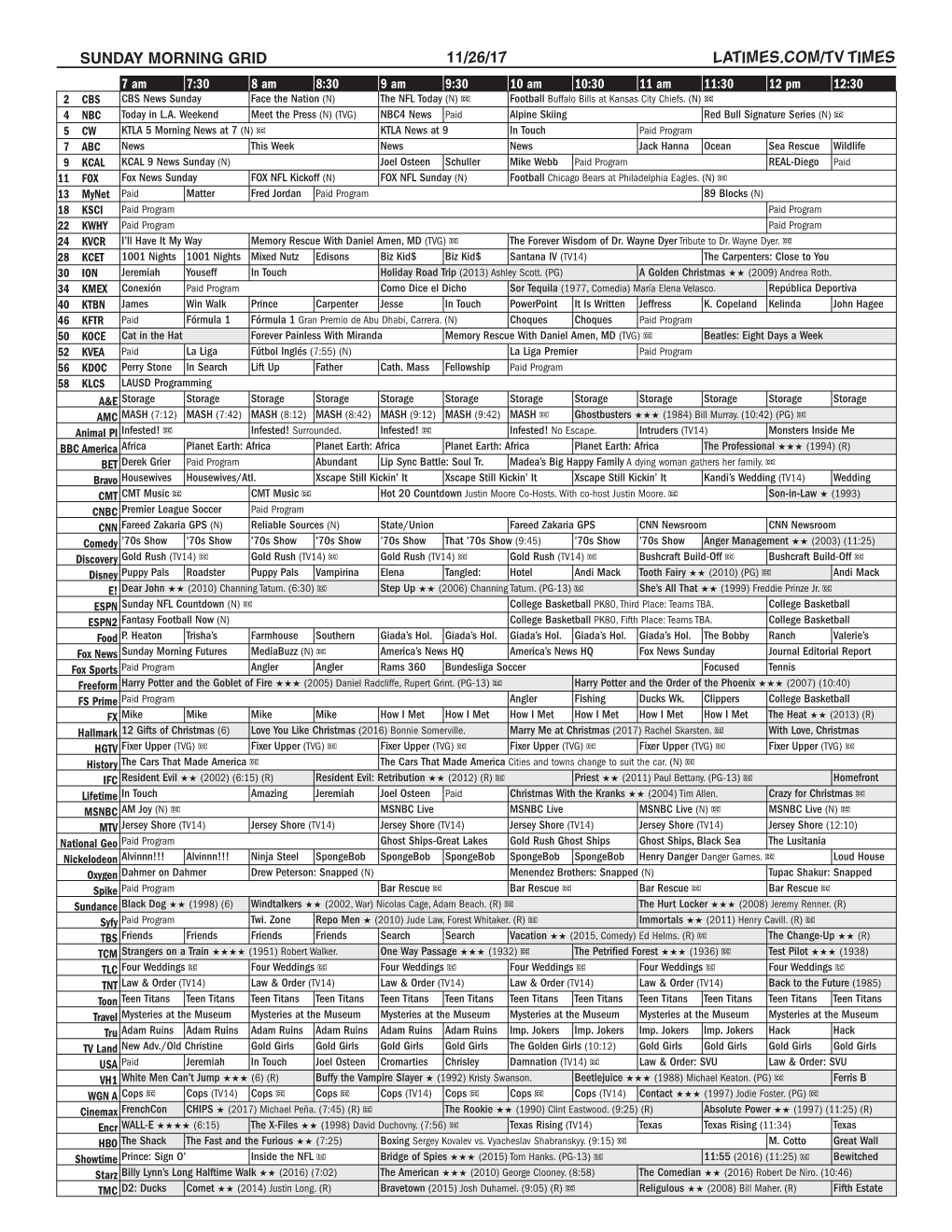 Sunday Morning Grid 11/26/17 Latimes.Com/Tv Times