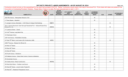 NYC BCTC PROJECT LABOR AGREEMENTS - AS of AUGUST 20, 2014 Page 1 of 9 Contractors Should Not Rely on This Spreadsheet for the Exact Terms/Scope of the PLA