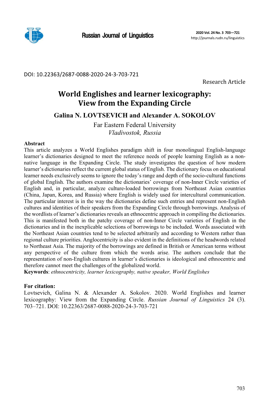 World Englishes and Learner Lexicography: View from the Expanding Circle Galina N