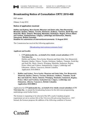 Broadcasting Notice of Consultation CRTC 2010-468