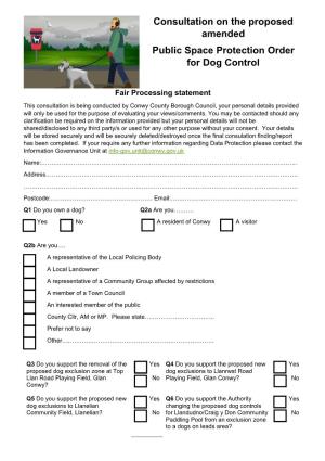 Consultation on the Proposed Amended Public Space Protection Order for Dog Control
