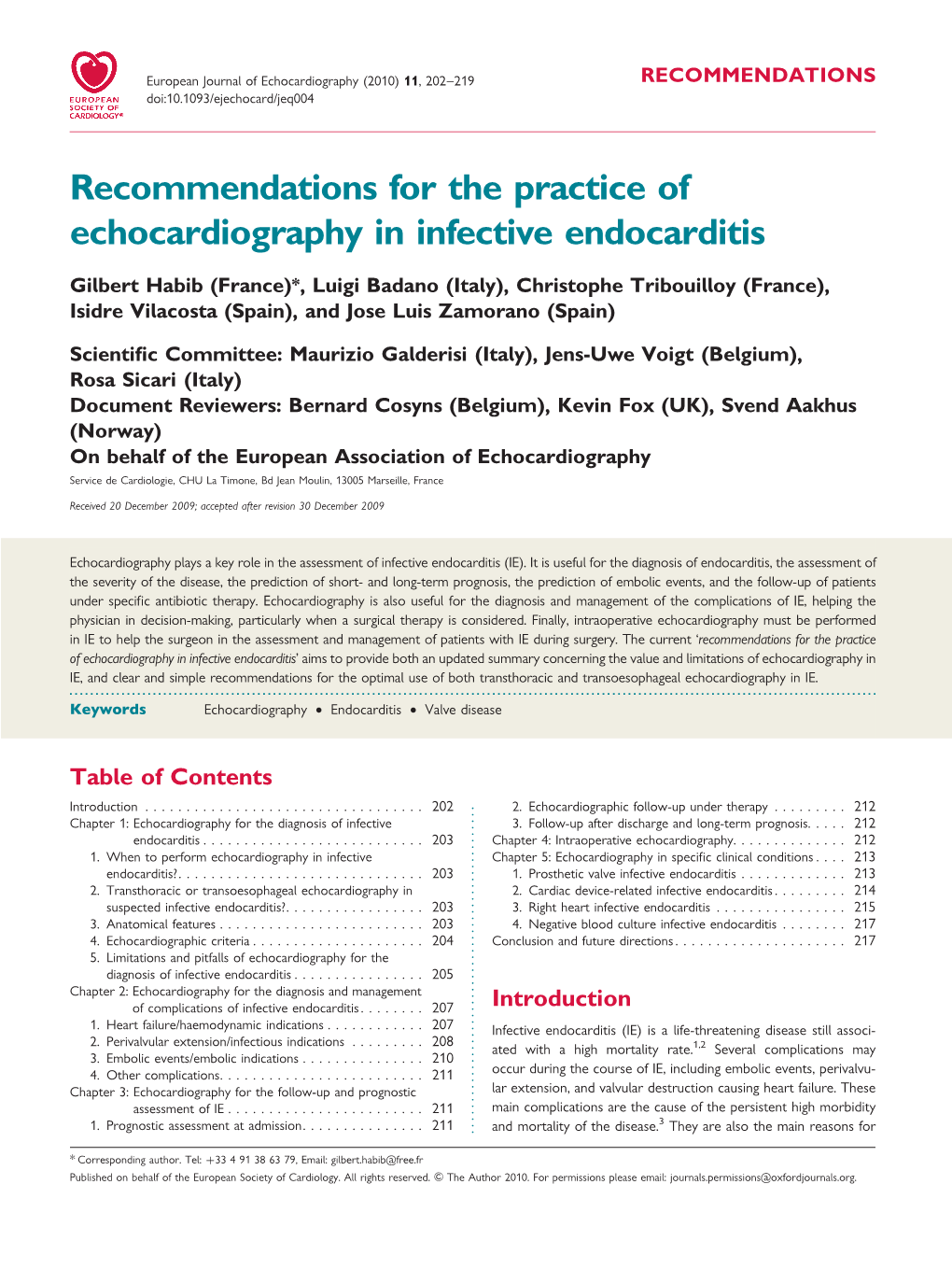 Recommendations for the Practice of Echocardiography in Infective Endocarditis