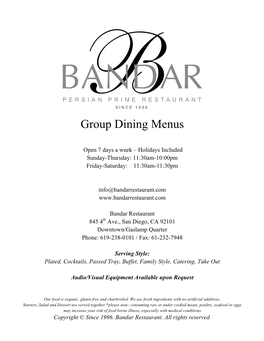 Group Dining Menus