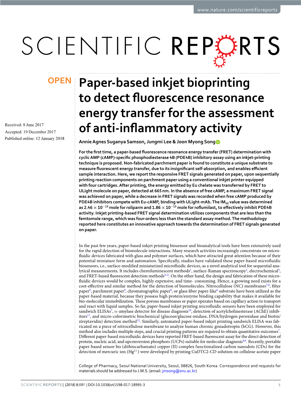 Paper-Based Inkjet Bioprinting to Detect Fluorescence Resonance