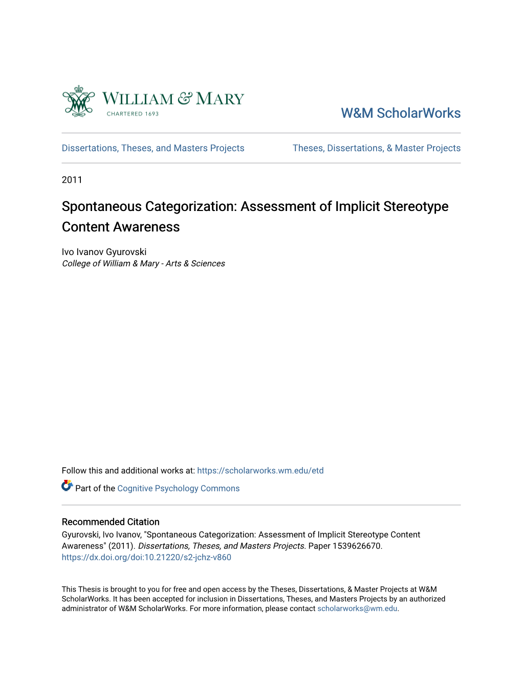 Spontaneous Categorization: Assessment of Implicit Stereotype Content Awareness