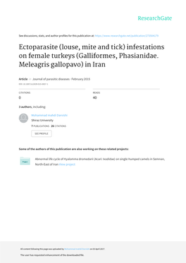 (Louse, Mite and Tick) Infestations on Female Turkeys (Galliformes, Phasianidae