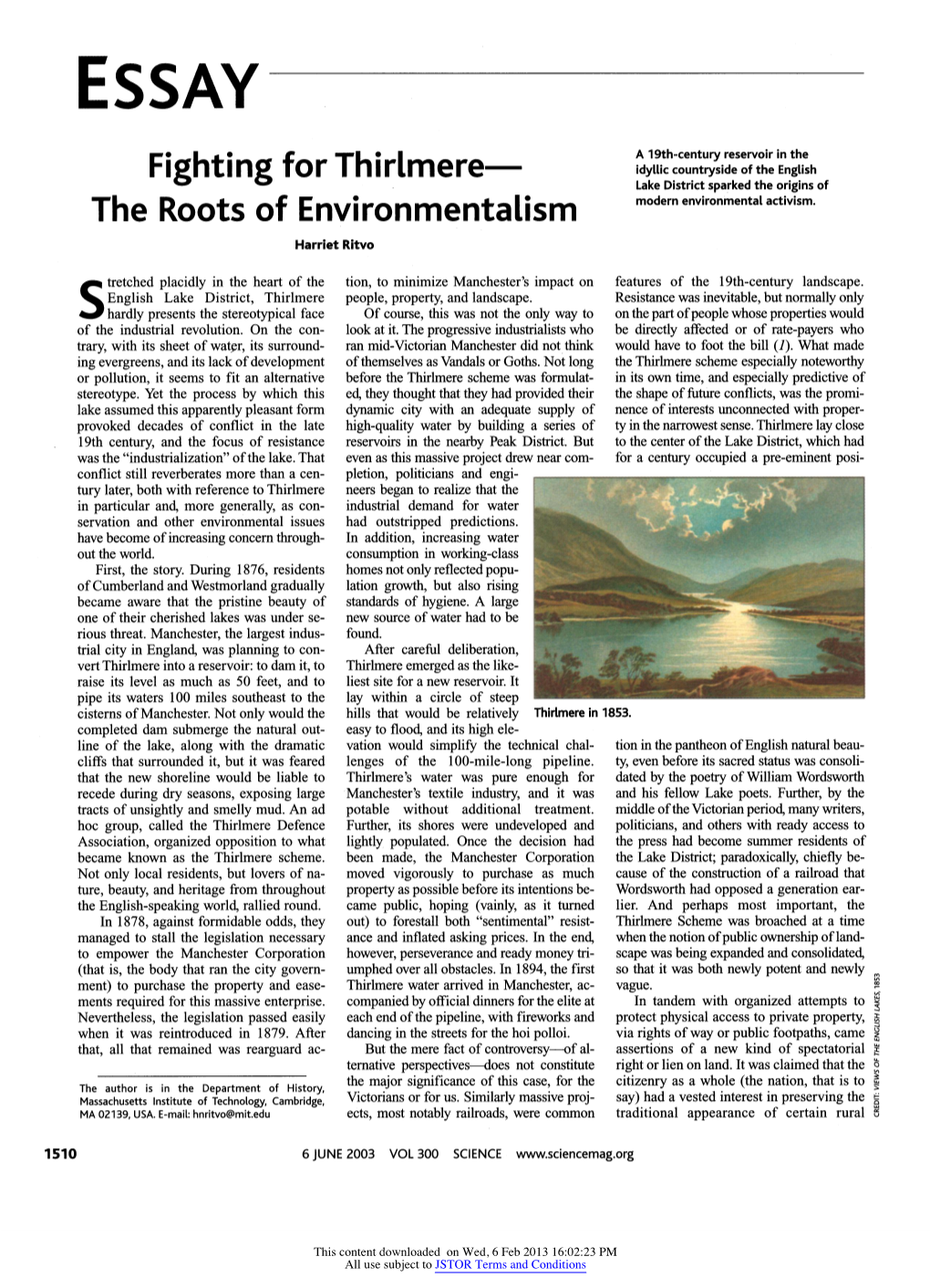 Fighting for Thirlmere: the Roots of Environmentalism