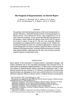 The Prognosis of Hyperlysinemia: an Interim Report