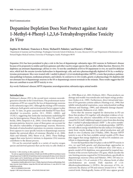Dopamine Depletion Does Not Protect Against Acute 1-Methyl-4-Phenyl-1,2,3,6-Tetrahydropyridine Toxicity in Vivo