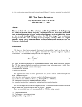 FIR Filter Design Techniques