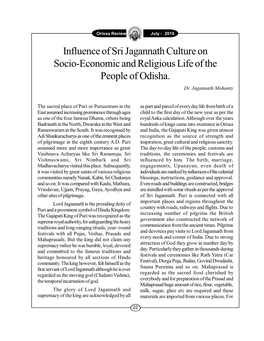 Influence of Sri Jagannath Culture on Socio-Economic and Religious Life of the People of Odisha