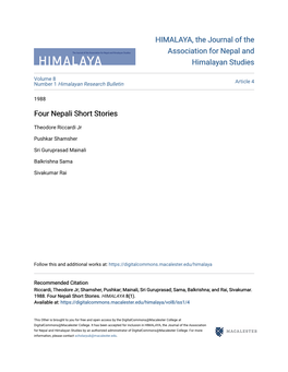 Four Nepali Short Stories