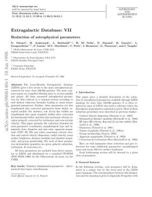 Extragalactic Database. VII Reduction of Astrophysical Parameters