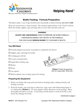 Bottle Feeding: Formula Preparation (PDF)