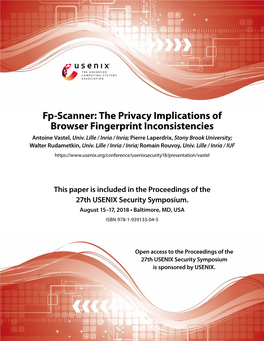 Fp-Scanner: the Privacy Implications of Browser Fingerprint Inconsistencies Antoine Vastel, Univ