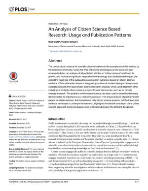 An Analysis of Citizen Science Based Research: Usage and Publication Patterns