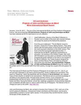 Art and Activism Projects of John and Dominique De Menil Wins International Book Award