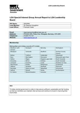 LGA Special Interest Group Annual Report to LGA Leadership Board