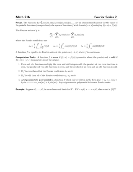 Math 21B Fourier Series 2 √ Recap