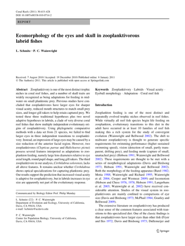 Ecomorphology of the Eyes and Skull in Zooplanktivorous Labrid Fishes