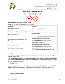 Hydrogen Cyanide Chemical Specific Standard Operating Procedure