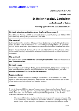 St Helier Hospital, Carshalton London Borough of Sutton Planning Application No