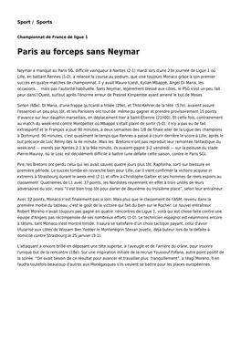 Paris Au Forceps Sans Neymar