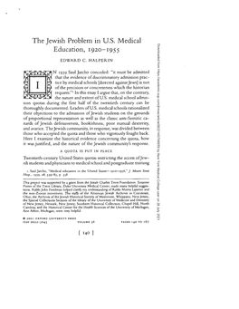 The Jewish Problem in U.S. Medical Education, 1920-1955