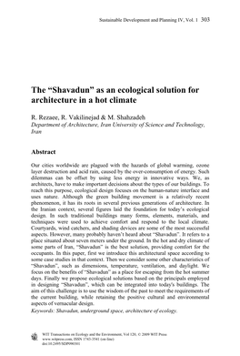 As an Ecological Solution for Architecture in a Hot Climate