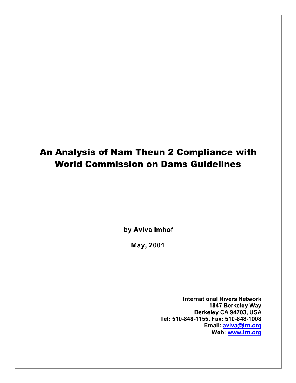An Analysis of Nam Theun 2 Compliance with World Commission on Dams Guidelines