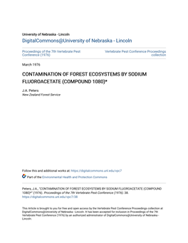 Contamination of Forest Ecosystems by Sodium Fluoroacetate (Compound 1080)*