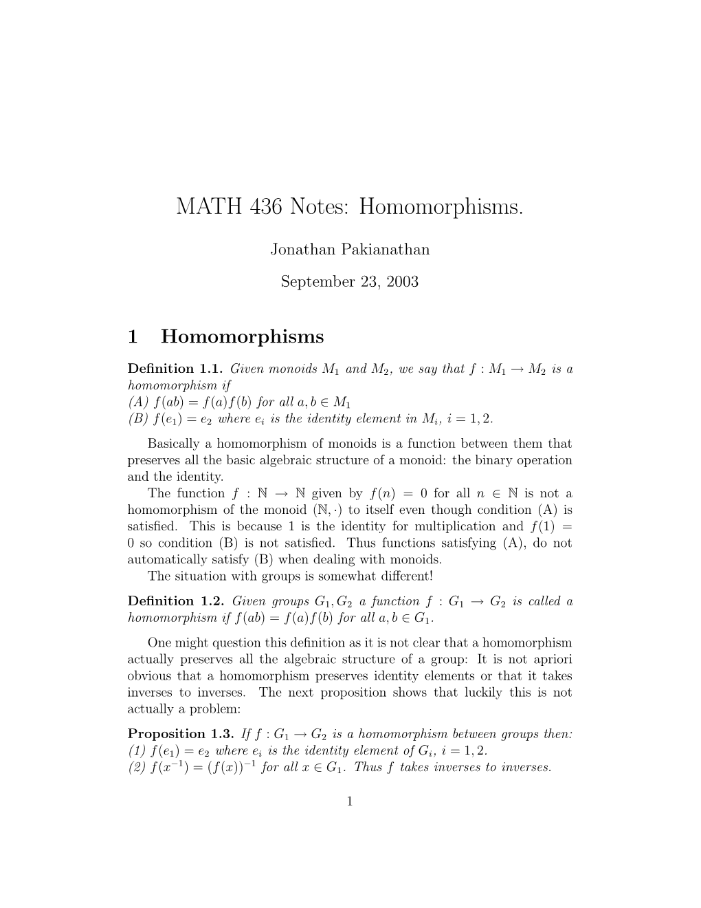 MATH 436 Notes: Homomorphisms