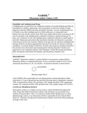 NARDIL ® (Phenelzine Sulfate Tablets, USP)
