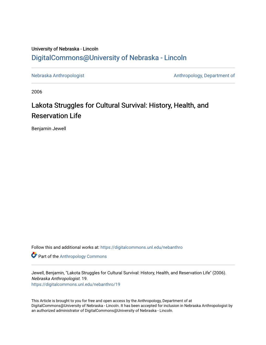 Lakota Struggles for Cultural Survival: History, Health, and Reservation Life