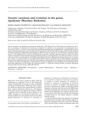 Genetic Variation and Evolution in the Genus Apodemus (Muridae: Rodentia)