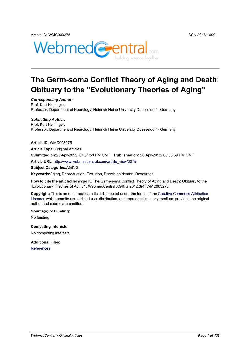 Evolutionary Theories of Aging