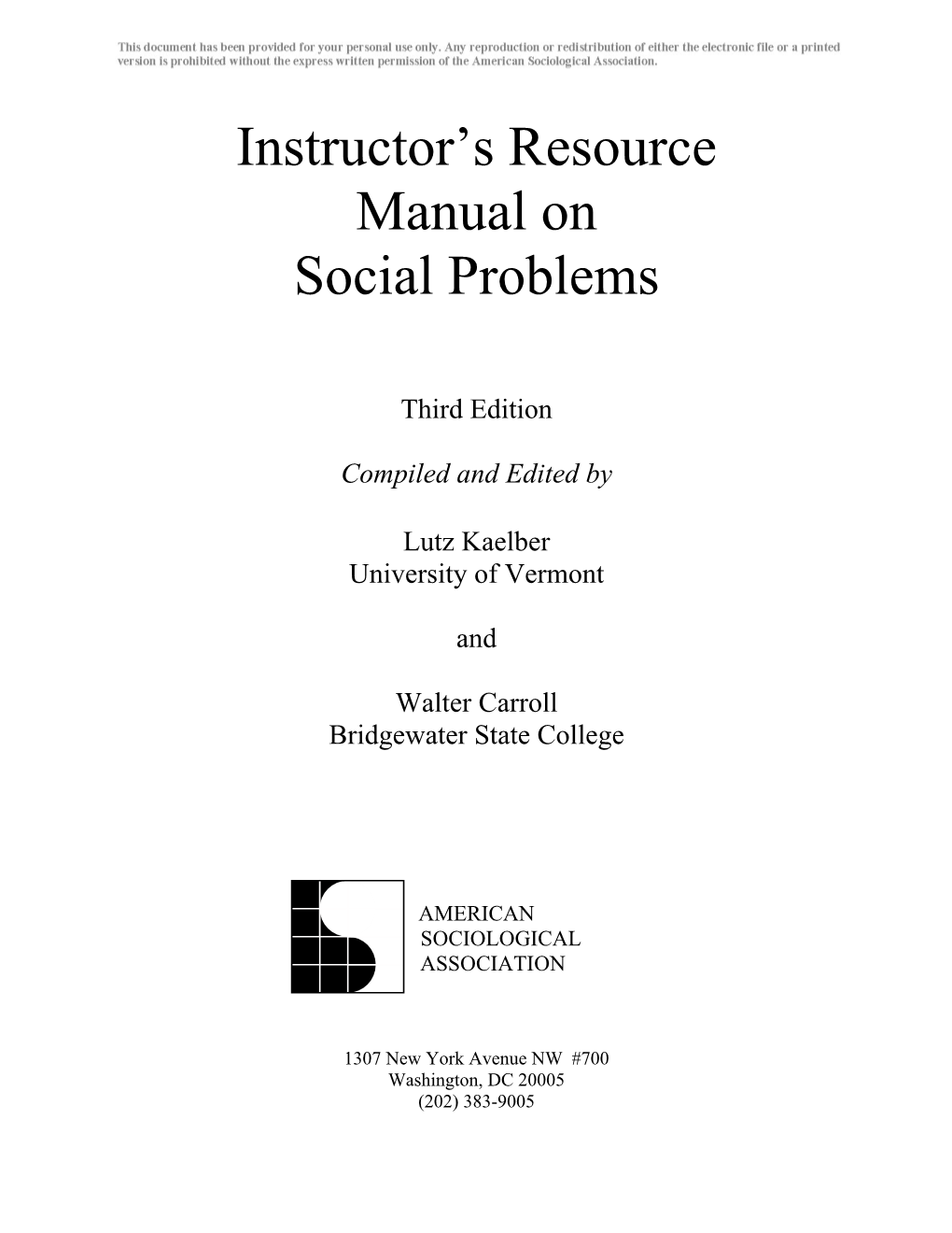 Instructor's Resource Manual on Social Problems